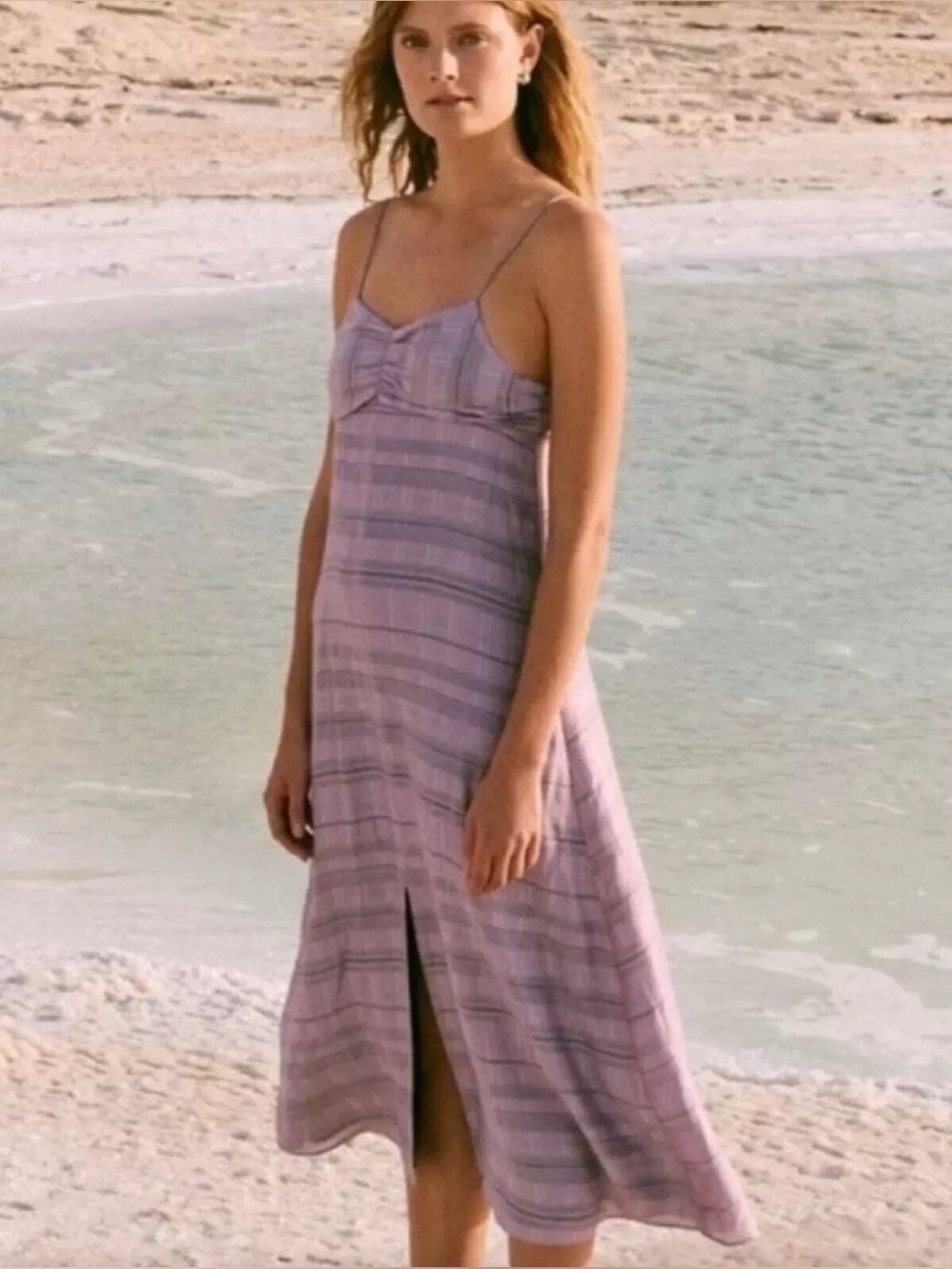 NWT Madewell Serene Textured Tie Back Cami Midi Dress, Lavender Purple – Size 2